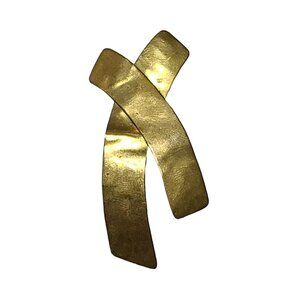 Vintage Brass Crossed Ribbon Design Brooch Pin 3" Length Unmarked Gold Tone